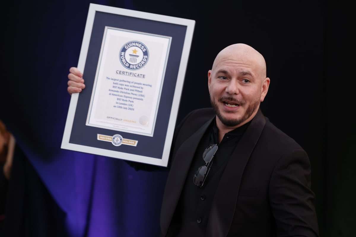 Pitbull and 22,000 fans set Guinness World Record for largest bald cap gathering